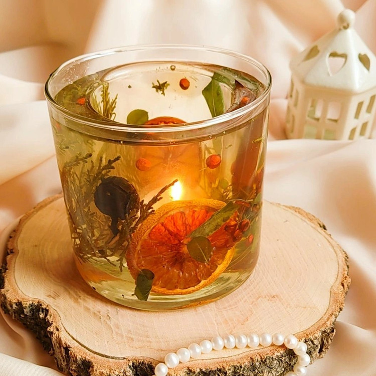 جاشمعی دوجداره با پارافین ژله ای ووارنر خور باتزیینات پرتقال وزالزالک