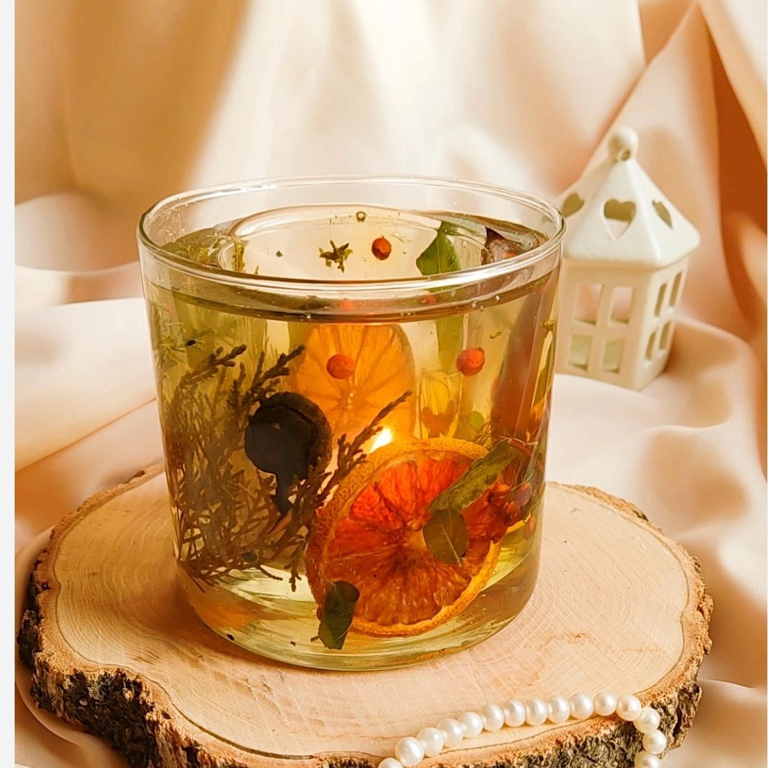جاشمعی دوجداره با پارافین ژله ای ووارنر خور باتزیینات پرتقال وزالزالک
