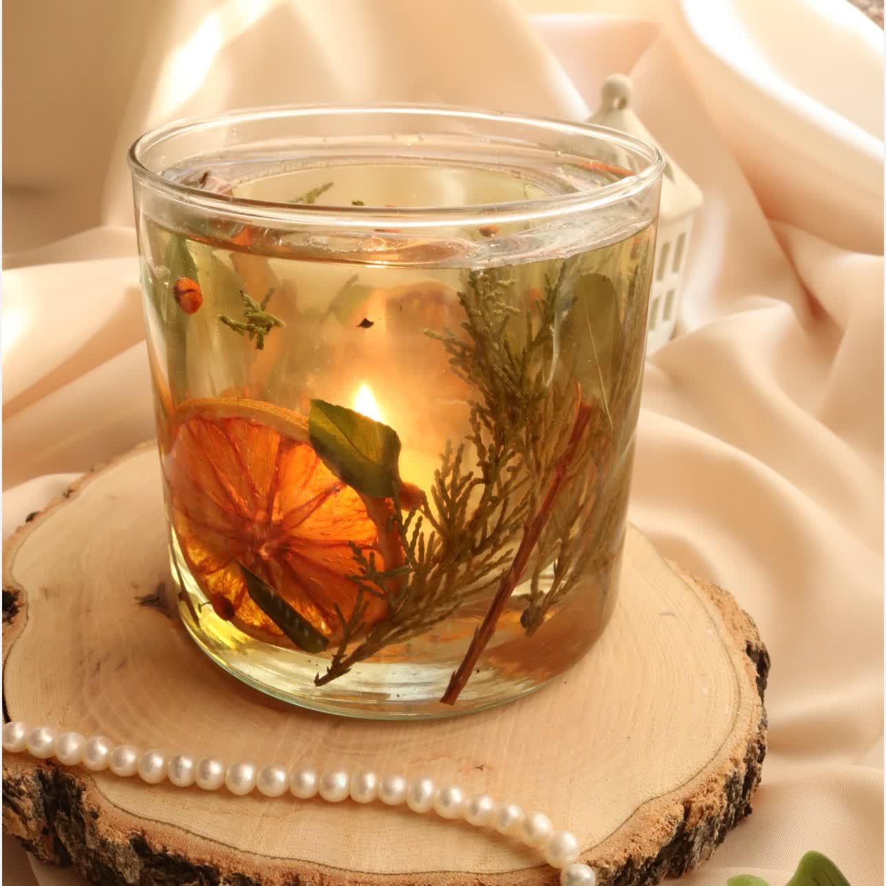 جاشمعی دوجداره با پارافین ژله ای ووارنر خور باتزیینات پرتقال وزالزالک