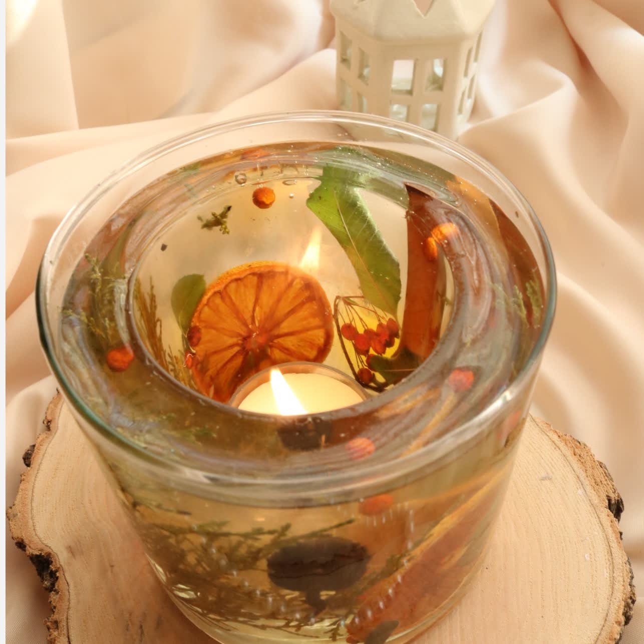 جاشمعی دوجداره با پارافین ژله ای ووارنر خور باتزیینات پرتقال وزالزالک