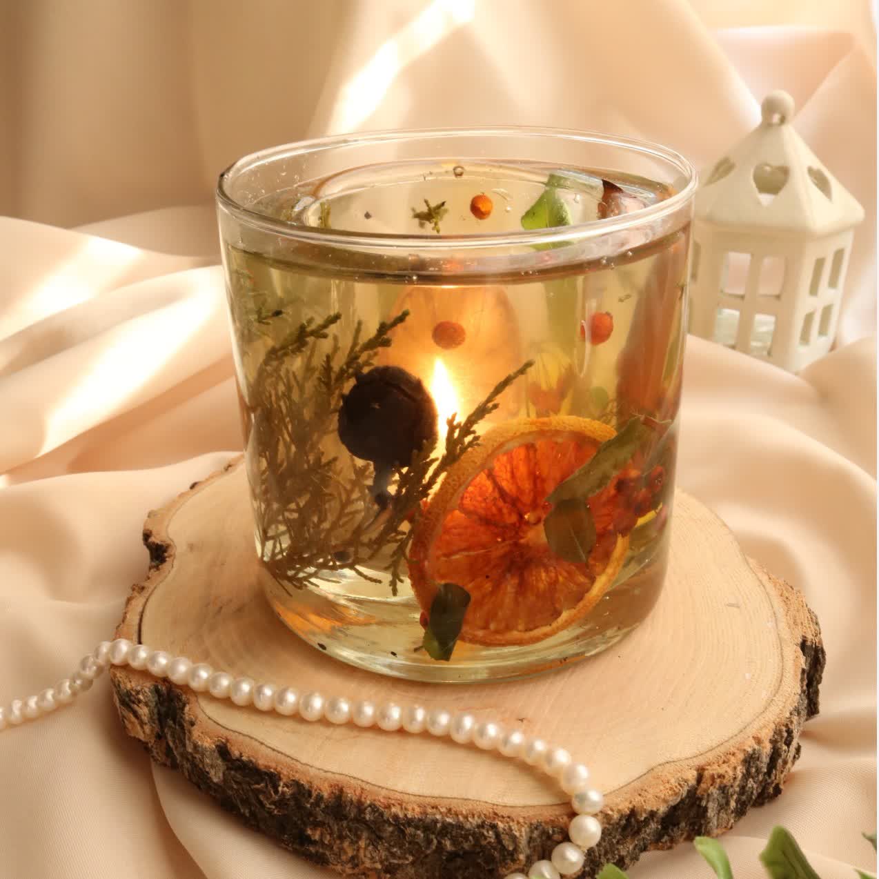 جاشمعی دوجداره با پارافین ژله ای ووارنر خور باتزیینات پرتقال وزالزالک