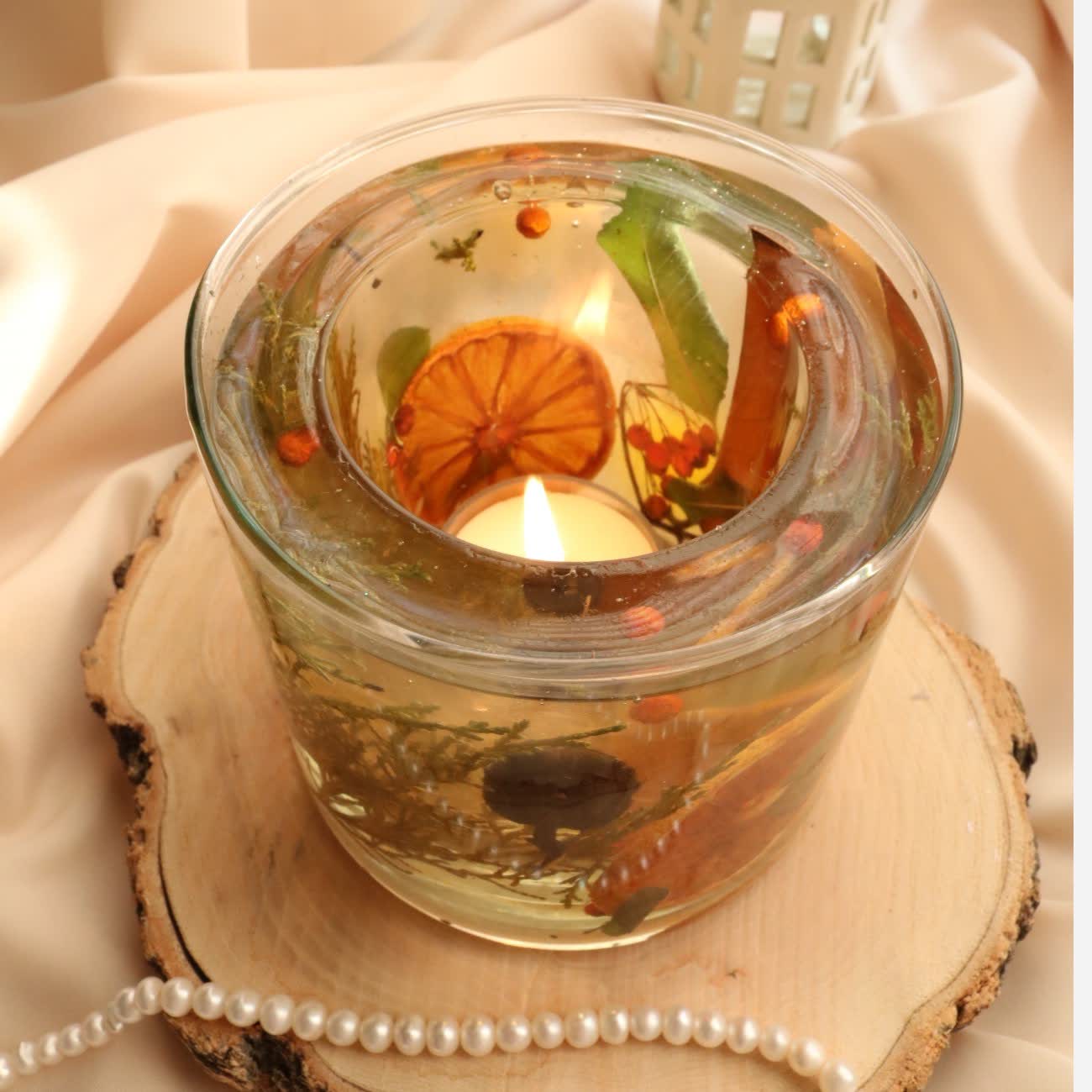 جاشمعی دوجداره با پارافین ژله ای ووارنر خور باتزیینات پرتقال وزالزالک